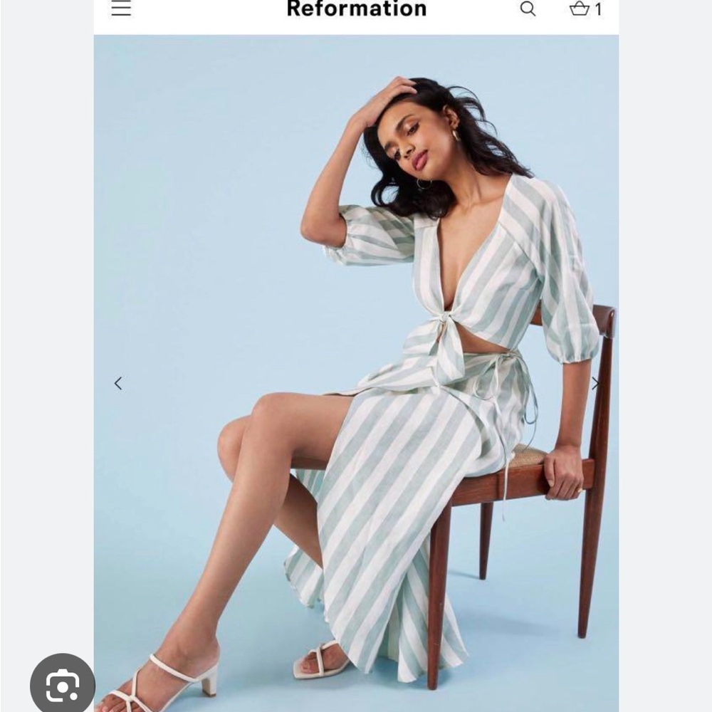 Reformation Crete Striped Linen Midi Dress